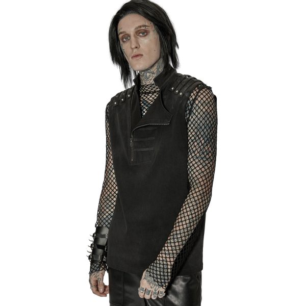 soldes pas cher PUNK RAVE Gilet à Glissière Asymétrique ‘Xanthus’ Noir 5