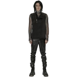 soldes pas cher PUNK RAVE Gilet à Glissière Asymétrique ‘Xanthus’ Noir 25