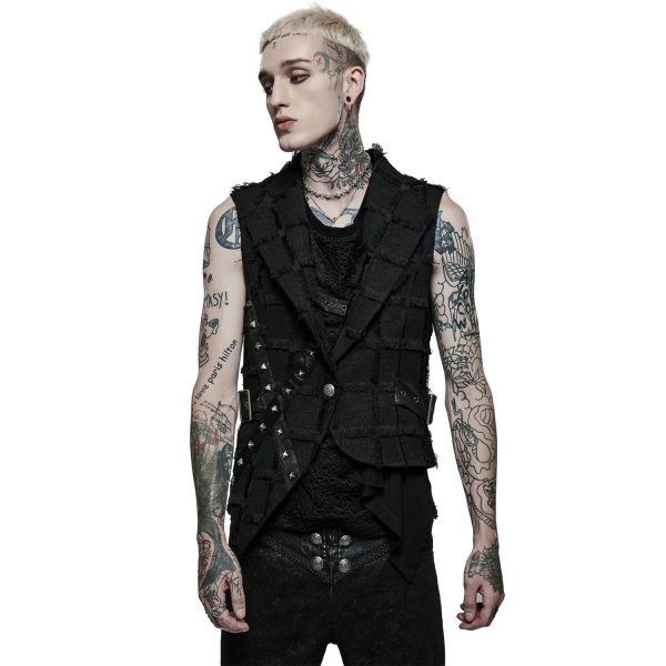 PUNK RAVE Gilet Asymétrique ‘Decadent Grintalon’ Noir dernière tendance 3