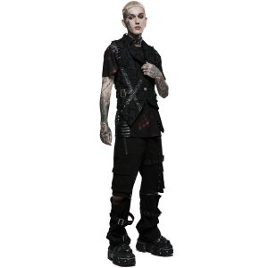 PUNK RAVE Gilet Asymétrique ‘Decadent Grintalon’ Noir dernière tendance 24