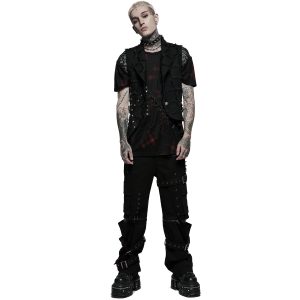 PUNK RAVE Gilet Asymétrique ‘Decadent Grintalon’ Noir dernière tendance 26