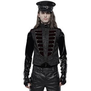 a Prix Discount PUNK RAVE Gilet ‘Silvanus’ En Brocart Noir Et Velours Bordeaux 16