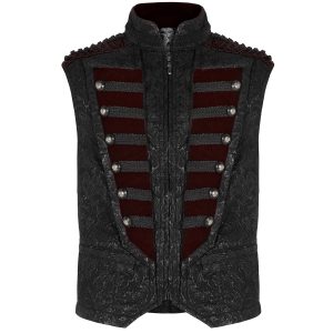 a Prix Discount PUNK RAVE Gilet ‘Silvanus’ En Brocart Noir Et Velours Bordeaux 24