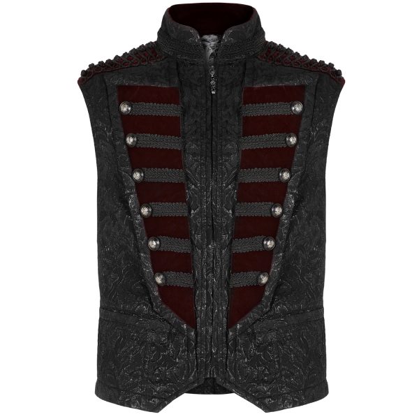 a Prix Discount PUNK RAVE Gilet ‘Silvanus’ En Brocart Noir Et Velours Bordeaux 7