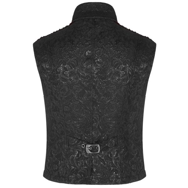 a Prix Discount PUNK RAVE Gilet ‘Silvanus’ En Brocart Noir Et Velours Bordeaux 8