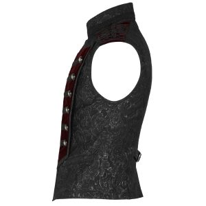 a Prix Discount PUNK RAVE Gilet ‘Silvanus’ En Brocart Noir Et Velours Bordeaux 28