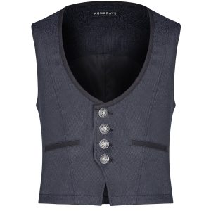 l'unique style PUNK RAVE Gilet Victorien ‘Hyacinthum Tenebris’ En Jacquard Bleu 26