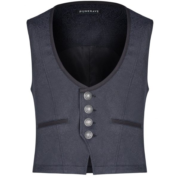 l'unique style PUNK RAVE Gilet Victorien ‘Hyacinthum Tenebris’ En Jacquard Bleu 7