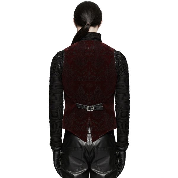 mode tendance PUNK RAVE Gilet Victorien ‘Poison Ivy’ En Brocart Bordeaux 4