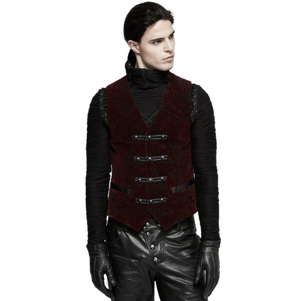 mode tendance PUNK RAVE Gilet Victorien ‘Poison Ivy’ En Brocart Bordeaux 7