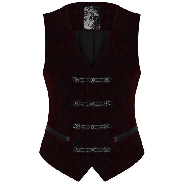 mode tendance PUNK RAVE Gilet Victorien ‘Poison Ivy’ En Brocart Bordeaux 8