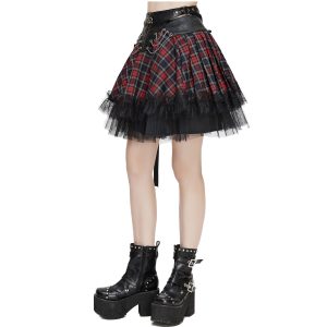 aux meilleurs prix DEVIL FASHION Jupe ‘Punk Lace Up’ En Tartan Et Simili Cuir 42