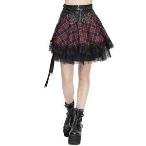 aux meilleurs prix DEVIL FASHION Jupe ‘Punk Lace Up’ En Tartan Et Simili Cuir 44