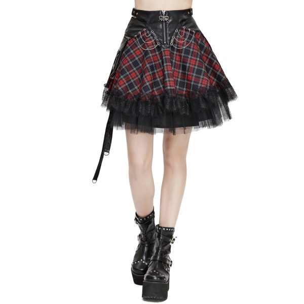 aux meilleurs prix DEVIL FASHION Jupe ‘Punk Lace Up’ En Tartan Et Simili Cuir 13