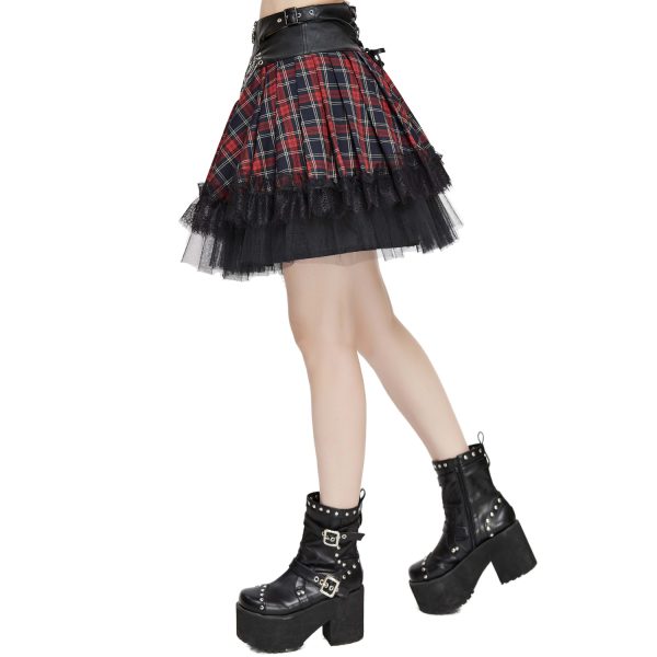 aux meilleurs prix DEVIL FASHION Jupe ‘Punk Lace Up’ En Tartan Et Simili Cuir 14