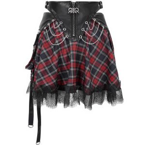 aux meilleurs prix DEVIL FASHION Jupe ‘Punk Lace Up’ En Tartan Et Simili Cuir 48