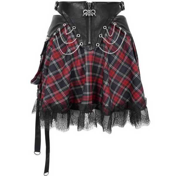 aux meilleurs prix DEVIL FASHION Jupe ‘Punk Lace Up’ En Tartan Et Simili Cuir 15