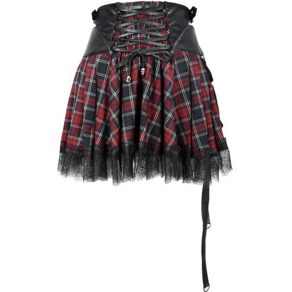 aux meilleurs prix DEVIL FASHION Jupe ‘Punk Lace Up’ En Tartan Et Simili Cuir 16