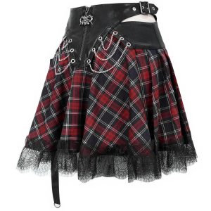 aux meilleurs prix DEVIL FASHION Jupe ‘Punk Lace Up’ En Tartan Et Simili Cuir 52