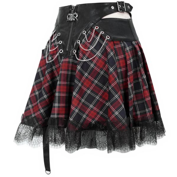 aux meilleurs prix DEVIL FASHION Jupe ‘Punk Lace Up’ En Tartan Et Simili Cuir 17