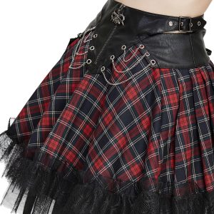 aux meilleurs prix DEVIL FASHION Jupe ‘Punk Lace Up’ En Tartan Et Simili Cuir 56