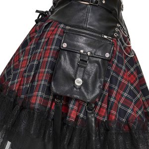 aux meilleurs prix DEVIL FASHION Jupe ‘Punk Lace Up’ En Tartan Et Simili Cuir 58