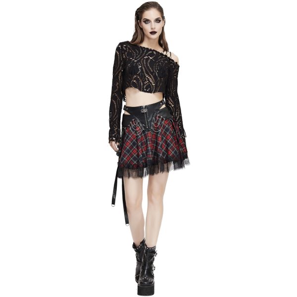 aux meilleurs prix DEVIL FASHION Jupe ‘Punk Lace Up’ En Tartan Et Simili Cuir 5