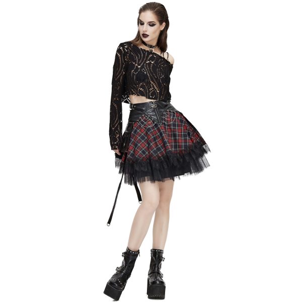 aux meilleurs prix DEVIL FASHION Jupe ‘Punk Lace Up’ En Tartan Et Simili Cuir 7