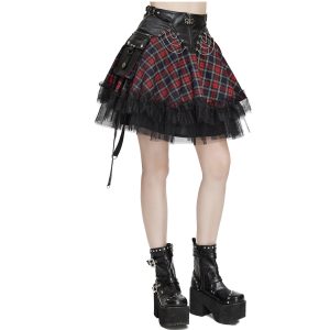 aux meilleurs prix DEVIL FASHION Jupe ‘Punk Lace Up’ En Tartan Et Simili Cuir 38