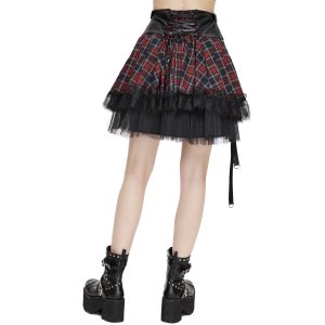 aux meilleurs prix DEVIL FASHION Jupe ‘Punk Lace Up’ En Tartan Et Simili Cuir 40