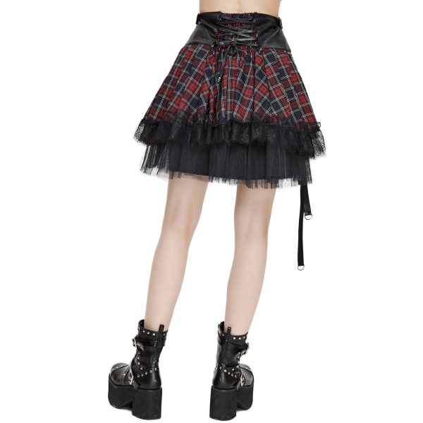 aux meilleurs prix DEVIL FASHION Jupe ‘Punk Lace Up’ En Tartan Et Simili Cuir 11