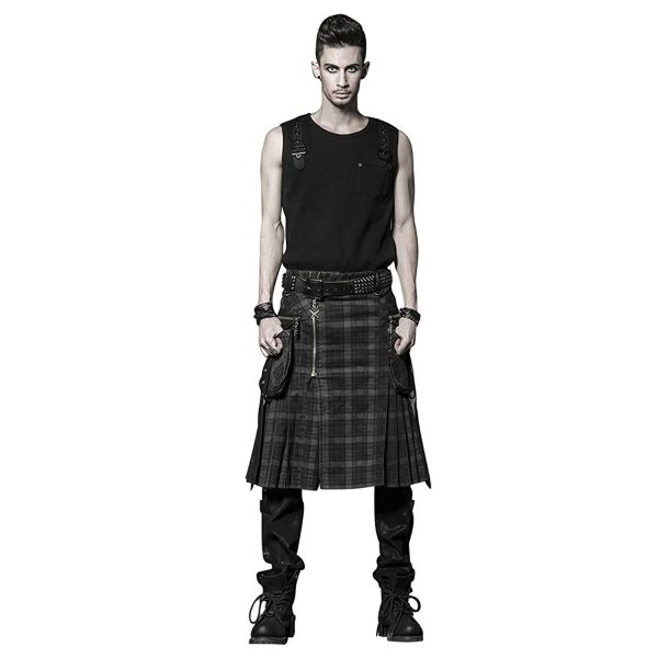 PUNK RAVE Kilt ‘Bersek’ En Tartan à Carreaux Marrons Et Noirs boutique pas cher 3