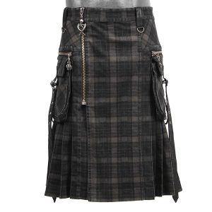 PUNK RAVE Kilt ‘Bersek’ En Tartan à Carreaux Marrons Et Noirs boutique pas cher 40