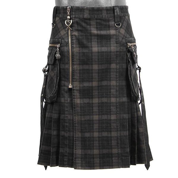 PUNK RAVE Kilt ‘Bersek’ En Tartan à Carreaux Marrons Et Noirs boutique pas cher 12