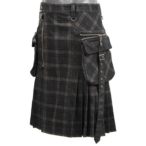 PUNK RAVE Kilt ‘Bersek’ En Tartan à Carreaux Marrons Et Noirs boutique pas cher 15