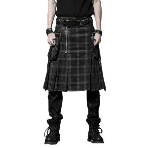 PUNK RAVE Kilt ‘Bersek’ En Tartan à Carreaux Marrons Et Noirs boutique pas cher 34