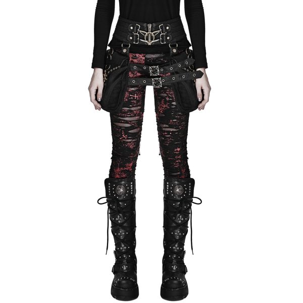 PUNK RAVE Legging ‘Ripped Off’ Rouge REMISE 7