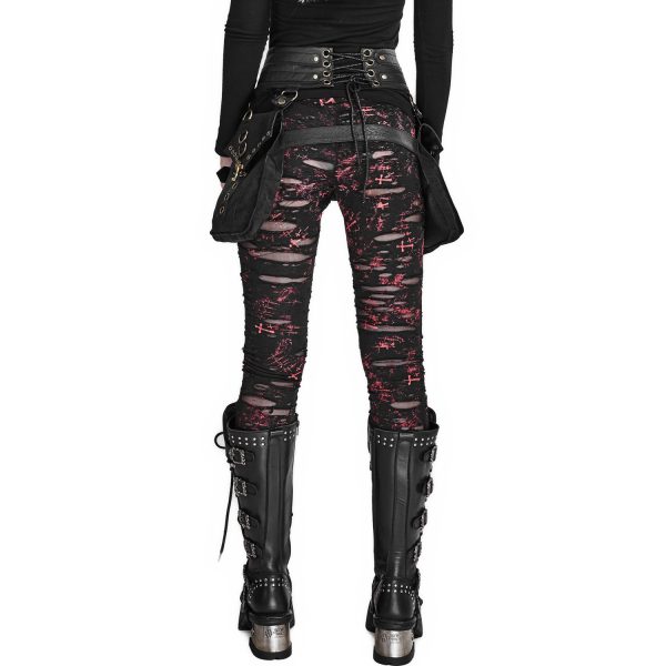 PUNK RAVE Legging ‘Ripped Off’ Rouge REMISE 8