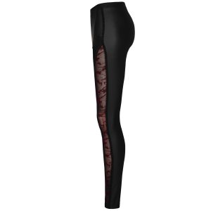 Meilleur Prix PUNK RAVE Leggings ‘Hecate’ Noir Et Bordeaux 44