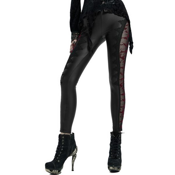 Meilleur Prix PUNK RAVE Leggings ‘Hecate’ Noir Et Bordeaux 1