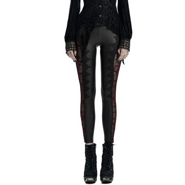 Meilleur Prix PUNK RAVE Leggings ‘Hecate’ Noir Et Bordeaux 10