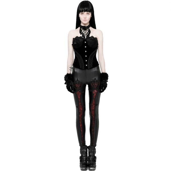 PUNK RAVE Leggings ‘Soiree Gothic’ Noir Et Rouge vente pas cher 3