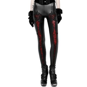 PUNK RAVE Leggings ‘Soiree Gothic’ Noir Et Rouge vente pas cher 28