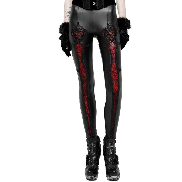 PUNK RAVE Leggings ‘Soiree Gothic’ Noir Et Rouge vente pas cher 7