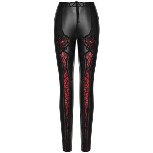 PUNK RAVE Leggings ‘Soiree Gothic’ Noir Et Rouge vente pas cher 34