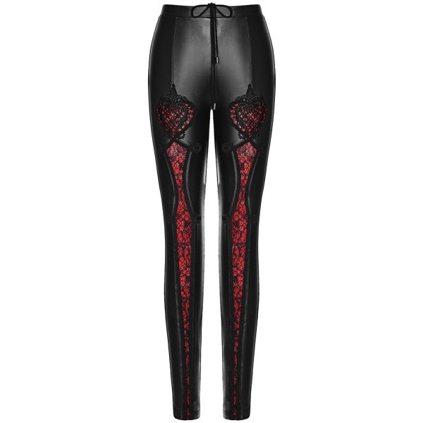 PUNK RAVE Leggings ‘Soiree Gothic’ Noir Et Rouge vente pas cher 10