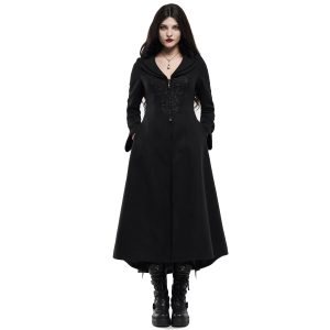 soldes officiel PUNK RAVE Long Manteau Brodé ‘Maelyss’ Noir 17