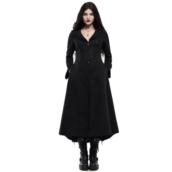 soldes officiel PUNK RAVE Long Manteau Brodé ‘Maelyss’ Noir 3