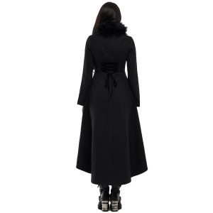 soldes officiel PUNK RAVE Long Manteau Brodé ‘Maelyss’ Noir 19