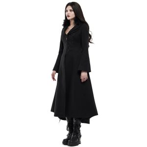 soldes officiel PUNK RAVE Long Manteau Brodé ‘Maelyss’ Noir 23